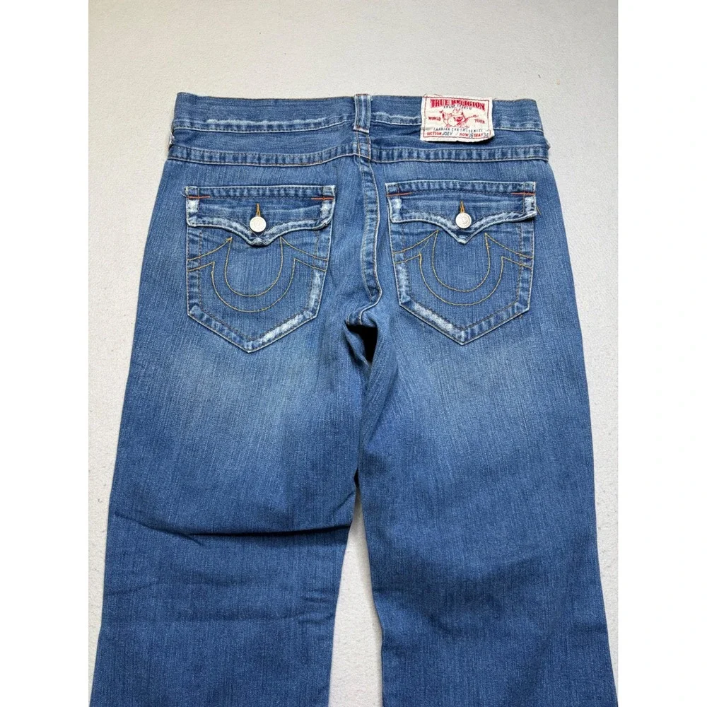 True Religion Jeans Mens 36 Joey Blue Flare Leg Horseshoe Stitch Made in USA